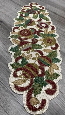 Vintage Hand Beaded Christmas Table Runner Centerpiece by Artisans in Indi-Read- - Image 1 of 4