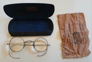 Antique Prescription Wire Rim Eyeglasses With Case And Lens Cloth - Picture 1 of 6