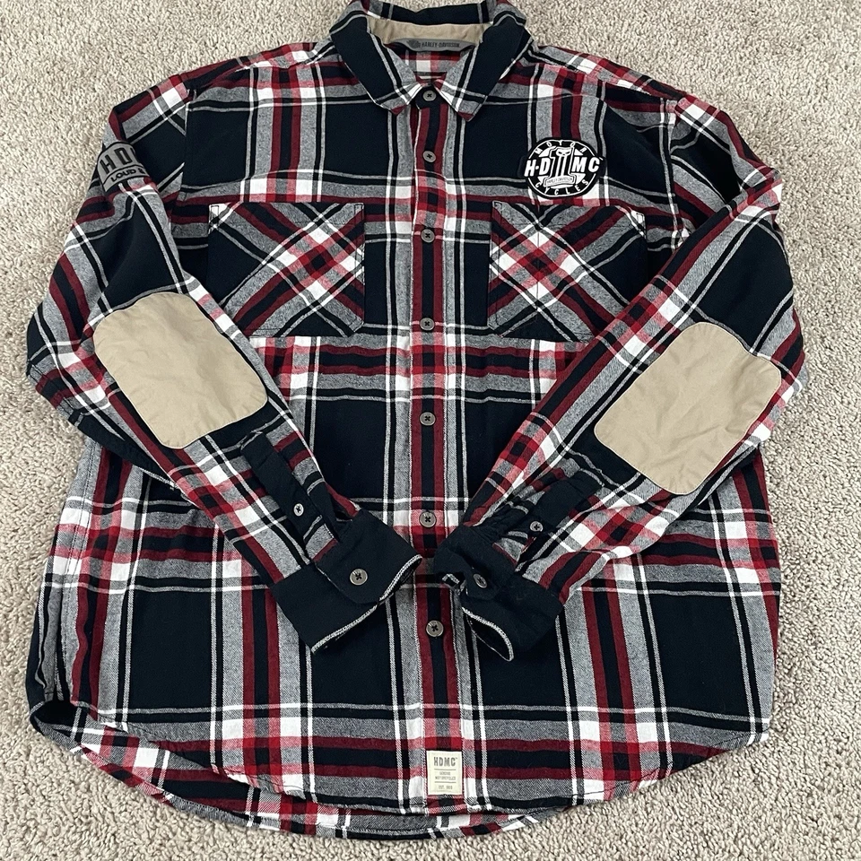 Harley Davidson Button Up Shirt Mens XL Slim Flannel Button Garage Mechanic F102 - Image 1 of 4