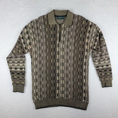 TUNDRA Sweater Mens Large Brown Geometric Quarter Zip Sweatshirt MADE IN CANADA - Image 1 of 4