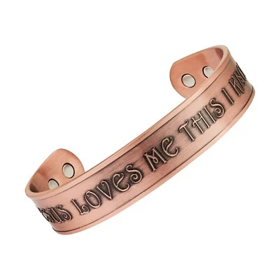Jesus Loves me, Pure Copper Magnetic, Deep Engraved, Adjustable Bracelet Bangle - Image 1 of 4