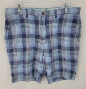 Caribbean Shorts Mens 38 Blue Plaid Linen Aiden Flat Front Bermuda Casual - Picture 1 of 7