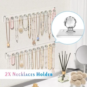 12 Hooks Transparent Jewerly Storage Rack Necklace Holder Wall Mounted Display - Picture 1 of 14