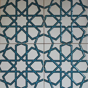 16"x16" (40cmx40cm) Iznik Raised Blue & White Geometric Pattern Ceramic Tile - Picture 1 of 2