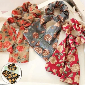 Hair Scarf Ribbon Ponytail Satin Flower Band Rope Leopard Scrunchies Ties Bow - Picture 1 of 15