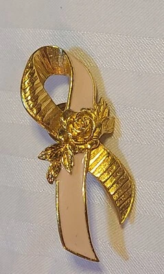 Broche prendedor vintage firmado por Avon cinta rosa conciencia flor PIN 1 Foto 1 de 4