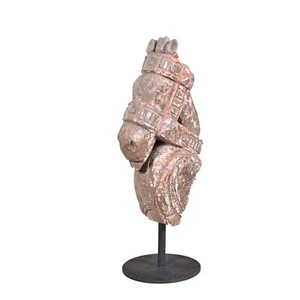 Testa di cavallo scolpita a mano in legno rustico vecchia statuetta decorativa top da tavolo - Foto 1 di 8