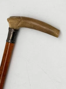 Antique Horse Riding Crop/Whip/Carved Horn/Leather/Hunting/1900 Sterling - Picture 1 of 7