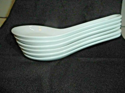 Rice Spoons Contemporary Glossy White Porcelain Ceramic Soup With Hole Pack Of 6 - Image 1 of 4