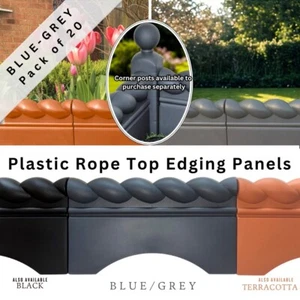 20x Blue Brick Grey Rope Top Plastic Garden Border/Lawn Edging. UK Made. X8172 - Picture 1 of 4