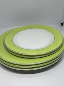 Vintage Pyrex Milk Glass Lime Green Gold Band Plates - Picture 1 of 5