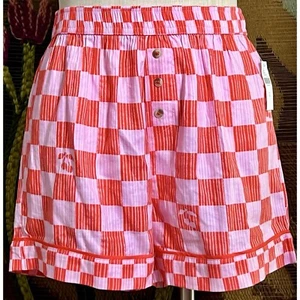 Anthropologie Wren Pink Red Check Checkered Boxer Sleep Pajama PJ Shorts XS - Picture 1 of 14