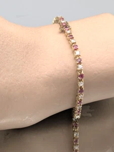 14k Yellow Gold Diamond & Ruby Tennis Bracelet 7" Length 2.7mm Width ~ 9.2g - Picture 1 of 6