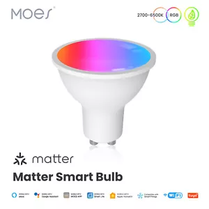 MOES Smart Matter GU10 Glühbirne WLAN LED Leuchtmittel 2700K-6500K RGBCW Dimmbar - Bild 1 von 14