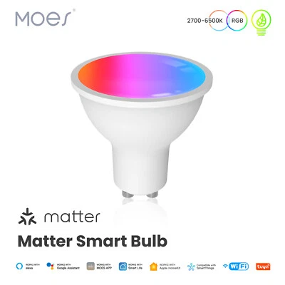 MOES Smart Matter GU10 Light Bulb WiFi LED Bulb 2700K-6500K RGBCW Dimmable - Image 1 of 4