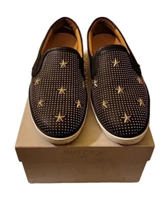 Jimmy Choo Leather Slip-Ons Black, Studded w/Metal Stars Size 42 EU 9.5 US - Picture 1 of 9
