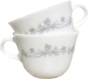 Pair Of Pyrex Ribbon Bouquet Milk Glass Vintage Coffee / Tea Cup Corning Ware - Picture 1 of 8