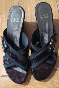 Stuart Weitzman Brown Patent Leather Tortoise look/black wedge heel sandal 8B - Picture 1 of 5
