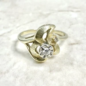 Vintage 14K Diamond Leaf Cocktail Ring - 14K Yellow Gold Leaf Ring - Floral Ring - Picture 1 of 5