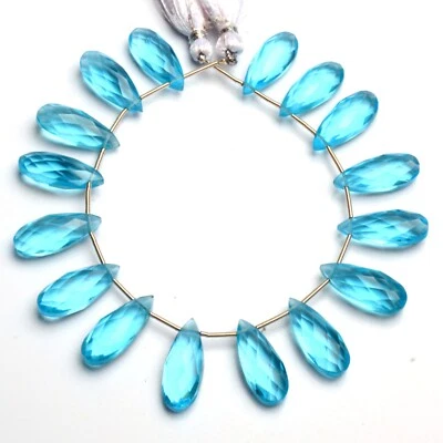 Blue Topaz Color Quartz 20x8mm Size Faceted Pear Briolette 7" Strand - Image 1 of 4
