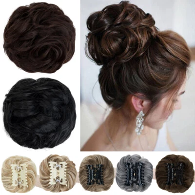 Real Soft Curly Bun Hair Piece Scrunchie Updo Natural Claw Clip in Extensions - Image 1 of 4