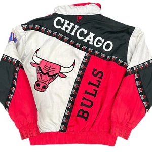 Chicago Bulls 90s Pro Player Vintage Snap Button Colorblock NBA Jacket Size M - Picture 1 of 18