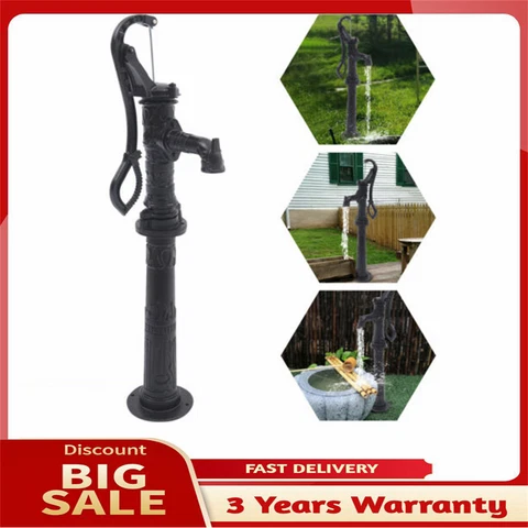 Hand Pump Well Water Pitcher Press Suction Home Yard Ponds Yard kits Cast Iron Cover
