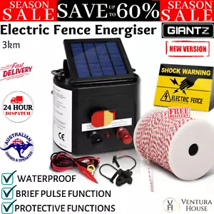 3km Solar Electric Fence Energiser Set Energizer Farm Fencing Kit 500M Tape New - Picture 1 of 12