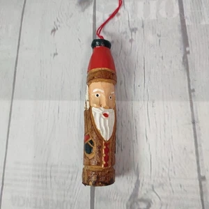 Santa Ornament Rustic Carved Wood 4.25” Folk Art Farmhouse Christmas - Picture 1 of 8