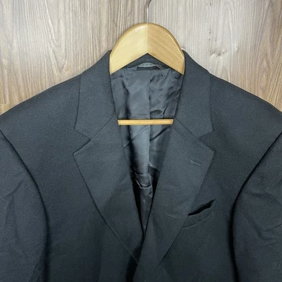 Jos A Bank 100% Cashmere Blazer Jacket Mens 40L Black Solid Two Buttons - Image 1 of 4