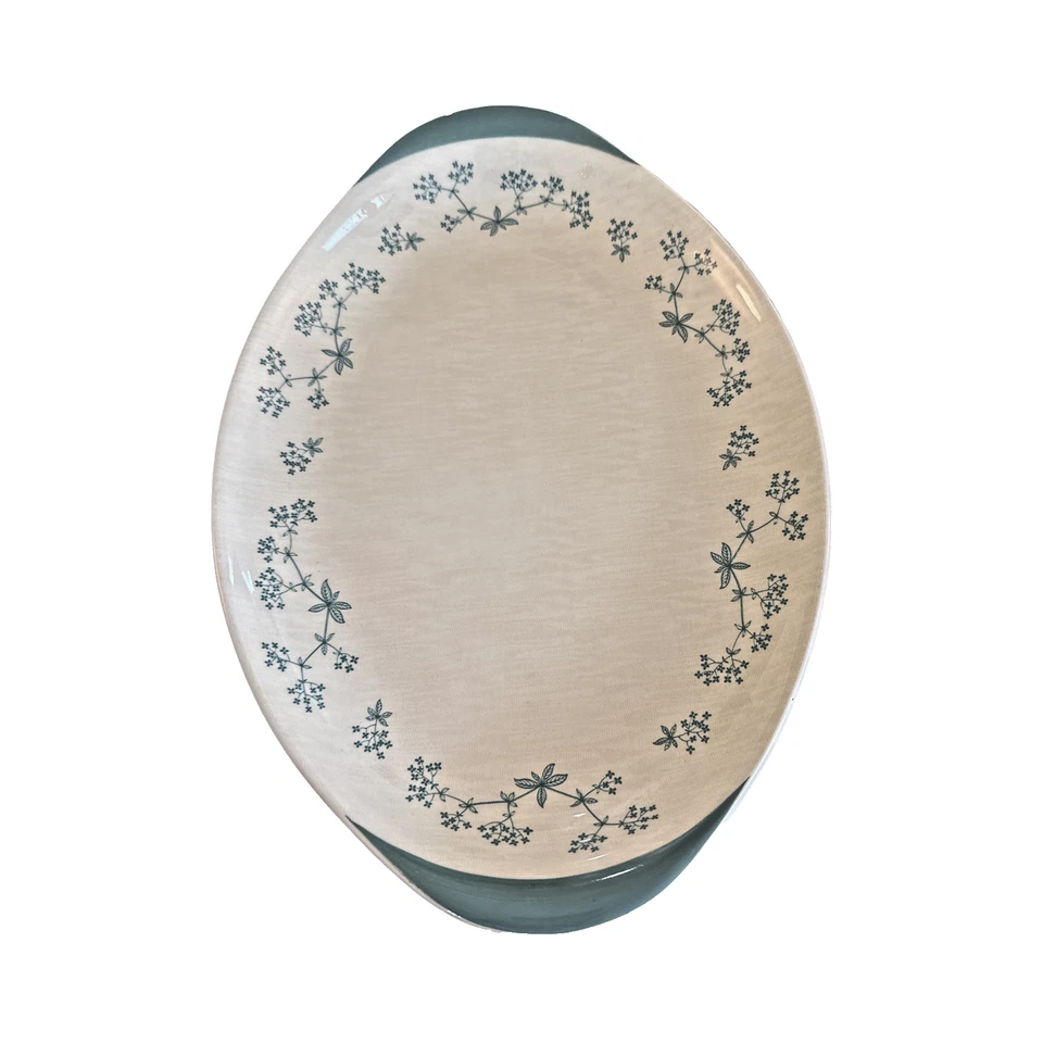 Vintage Alfred Meakin England Linen Look Teal Floral Oval Platter Cottage - Image 1 of 4