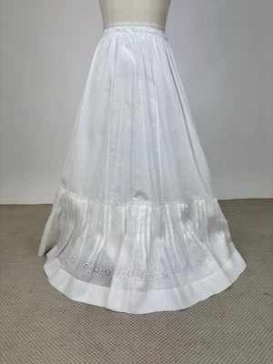 Антикварная эдвардианская белая хлопковая нижняя юбка кружевная полностью плиссированные ярусы как есть - Изображение 1 из 4