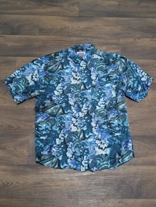 Silk Button Up Shirt Aquatic Fish Ocean Blue Purple White Size M Fish Coral - Picture 1 of 7