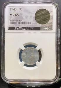 1943 1c Penny MS65 Steel Cent NGC Bullion + Original Bazooka Bag Fragment - Picture 1 of 2