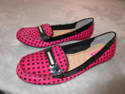 Isaac Mizrahi New York Shoes Womens Size 10 Pink Black Polka Dot Loafers Patent - Image 1 of 4