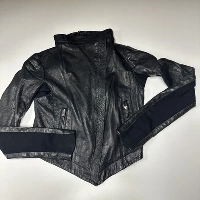 Veda Dallas Leather Moto Jacket Size M Black Stretchy Sleeve Panel Biker - Image 1 of 4
