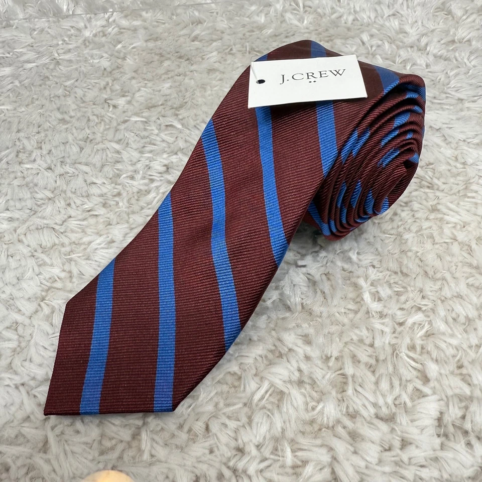 J.Crew 真丝领带全新带标签条纹领带商务面试正式蓝色学院 — 第 1/4 张图片