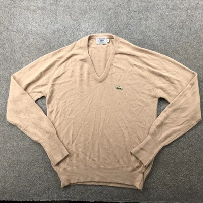 Suéter De Colección Izod Lacoste Para Hombres Medio Bronceado Cuello en V Tejido Caimán Logo Años 80 Foto 1 de 4