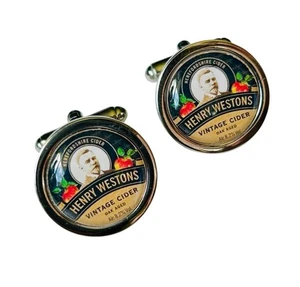 Unique HENRY WESTONS VINTAGE CIDER CUFFLINKS chrome HANDMADE gift boxed - Picture 1 of 2