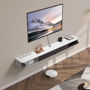 Floating TV Stand 70 in Entertainment Center Power with Cable Hole White - Picture 1 of 12