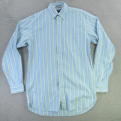 Lands End Shirt Men Medium Tall MT 15.5 Blue Yellow Long Sleeve Button Up 36 - Image 1 of 4