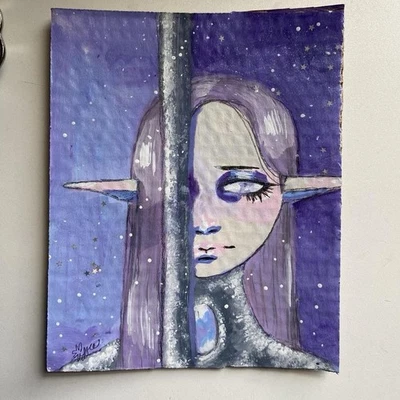 Caballero Elfo Celestial Sosteniendo Espada en Cartón 5x6 Foto 1 de 4