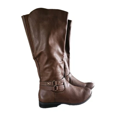 Botas para mujer talla 7,5 Style & Co imitación cuero hasta la rodilla marrón hebilla pantorrilla ancha Foto 1 de 4