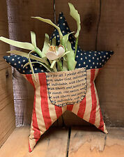 Primitive Fabric Americana Star Pillow with Pocket of  Flowers #4353 Handmade