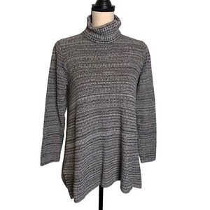 Eight Eight Eight Sweater Womens Large Turtleneck Ribbed Cowl Neck Black White - Picture 1 of 11