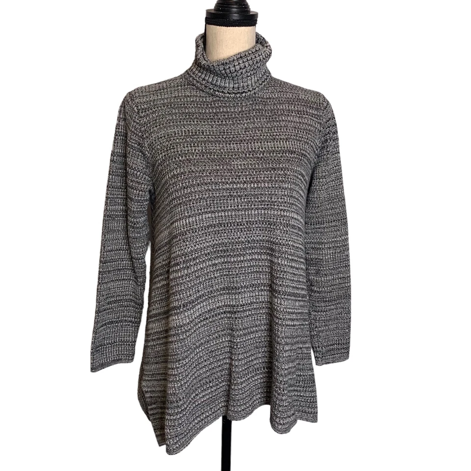 Eight Eight Eight Sweater Womens Large Turtleneck Ribbed Cowl Neck Black White - Image 1 of 4