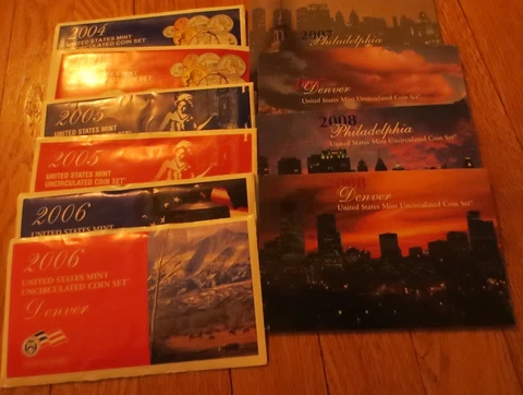 2004 to 2008 Mint Set U.S. Mint P and D Uncirculated 5 Sets COA 25 State Quarter Cover