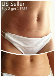 Women Waist Chain Belly Bikini Body Jewelry Rhinestone Back Chain Beach Style E - Picture 1 of 3