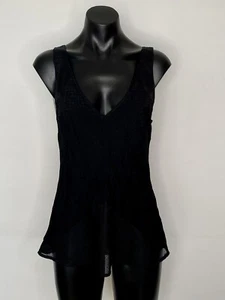SEDUCE Blouse Cami Top Womens Size 10 Black With Mesh Panels V-Neckline - Picture 1 of 9