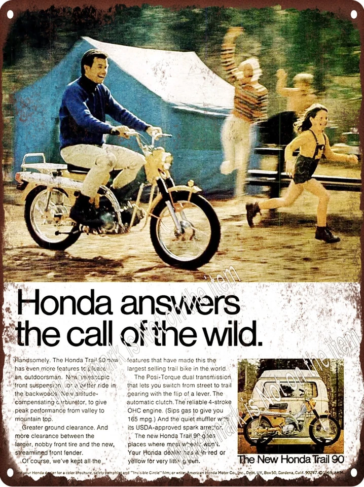 1969 HONDA Yellow CT90 Motorcycle Bike Trail 90 CT-90 Metal Sign 9x12" A728 - Image 1 of 1